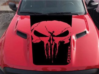 Dodge Ram Rebel Text Punisher Grunge Skull Hood Truck Vinyl Decal Graphic
