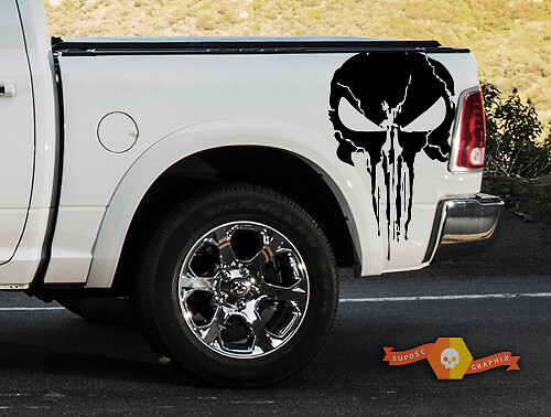 Punisher Skull Grunge Side Vinyl Decal for Dodge Ram