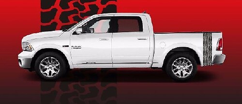 Tire Track Style Stripes Bedside Vinyl Decal Sticker for RAM 1500 Rebel, TRX