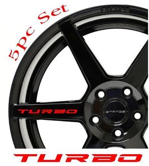 TURBO Decal Sticker Wheels Rims Racing Sport car Sticker Emblem logo 5pcs RED