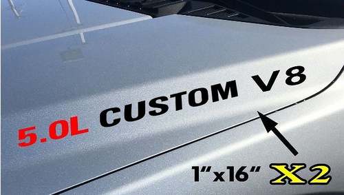 5.0L CUSTOM V8 Hood Lettering Vinyl Decal Pair for Musclecar truck Boss Musclecarmodel (Coyote V8)