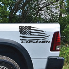 custom Distressed American Flag Pair Bedside Vinyl Decal Sticker for RAM 1500 2023_2