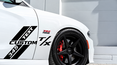 345 Hemi R/T Style Custom TEXT CUSTOM T/X Hash Stripes Side Door Fender Vinyl Decal Sticker for Dodge Charger 2011-2014
