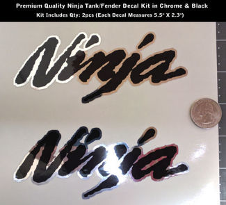  Ninja Decal Kit 2pcs Chrome & Black for Tank or Fender 5.5