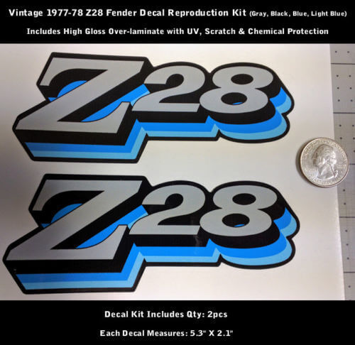 Z28 Vintage Style Fender Vinyl Decal Kit for Chevrolet Camaro 1977-1978