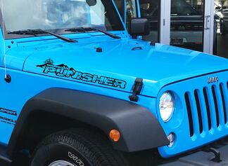  Pair Jeep Wrangler Punisher with Compass Vinyl Hood Decals TJ  JK YJ