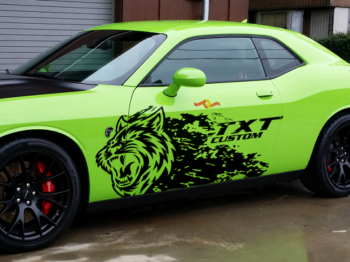 SRT Hellcat Style Grunge Splash TXT CUSTOM Pair Side Vinyl Decal Sticker for Dodge Challenger