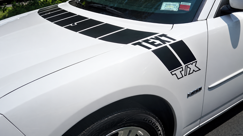 TEXT T/X Segmented Cowl Stripe Set Hood Front Fender Vinyl Decal Sticker for Dodge Charger 2005-2010
