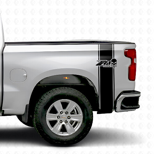 Z71 Punisher Skull Rear Side Stripes Vinyl Decal Set for Chevy GMC Pickup Truck
