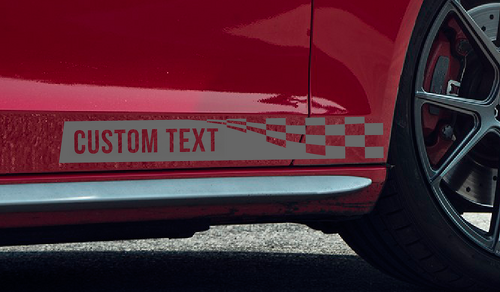CUSTOM TEXT Checkered Racing Flag Side Vinyl Decal Pair for Musclecar