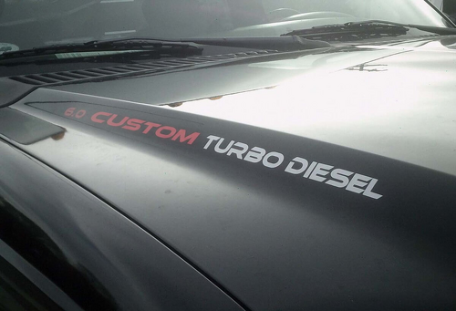 CUSTOM Turbo Diesel Hood Vinyl Decal Pair for Ford PowerStroke Engine Trucks