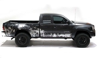 Custom Vinyl Decal Wrap Kit WAR ZONE for 05-12 Toyota Tacoma 2D Long Bed SILVER