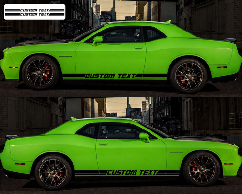 CUSTOM TEXT Outline Twin Rocker Stripe Pair Rocker Panel Vinyl Decal Sticker for Dodge Challenger 2009-2018