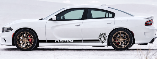 CUSTOM Cat Dual Stripes Rocker Panel Vinyl Decal Sticker for Dodge Charger Hellcat 2011-2018