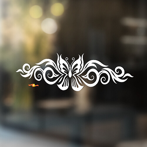 Butterfly with Curved Tribal Stripes Universal Vinyl Decal Sticker