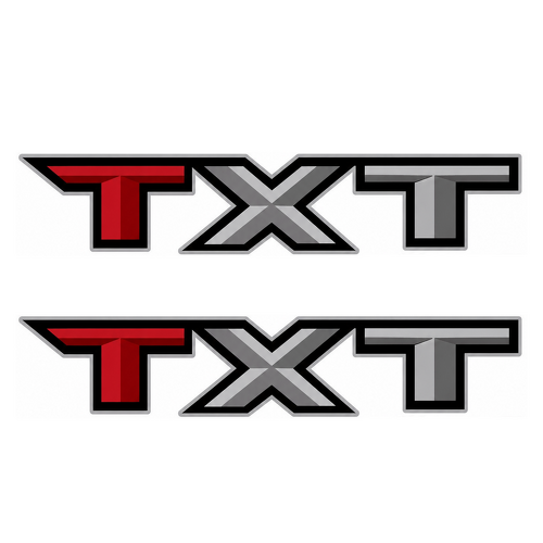 TXT Red and Silver Beveled Bedside Vinyl Decal Pair for Musclecar truck XLT 2018