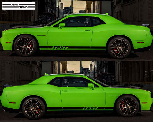 TEXT Twin Rocker Stripe Pair Rocker Panel Vinyl Decal Sticker for Dodge Challenger 2009-2018