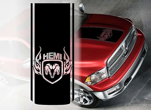 Hemi Style Outline Stripe Hood Vinyl Decal Sticker for RAM 1500 Rebel