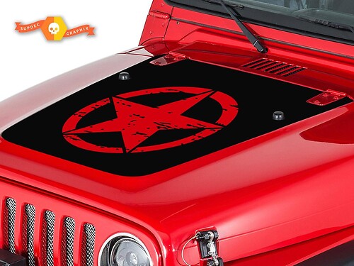 Distressed Star Hood Vinyl Decal Sticker for Jeep Wrangler 1999-2006