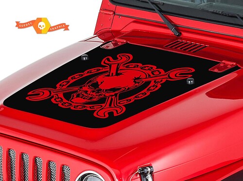Mechanic Skull Wrench Hood Vinyl Decal Sticker for Jeep Wrangler 1999-2006