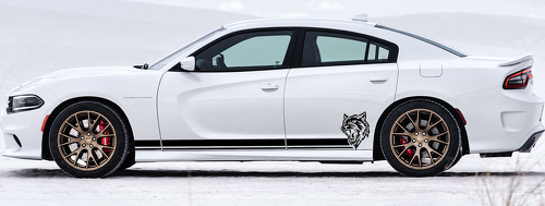 Custom Cat Head Twin Line Stripe Pair Rocker Panel Vinyl Decal Sticker for Dodge Charger Hellcat 2011-2018