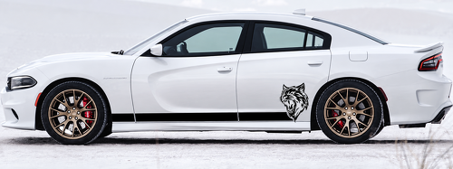 Custom Cat Head Solid Stripe Pair Rocker Panel Vinyl Decal Sticker for Dodge Charger 2011-2018