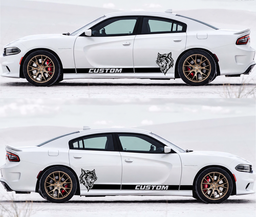 Custom Stripes & Wildcat Logo Side Vinyl Decal Sticker for Dodge Charger Hellcat 2011-2017