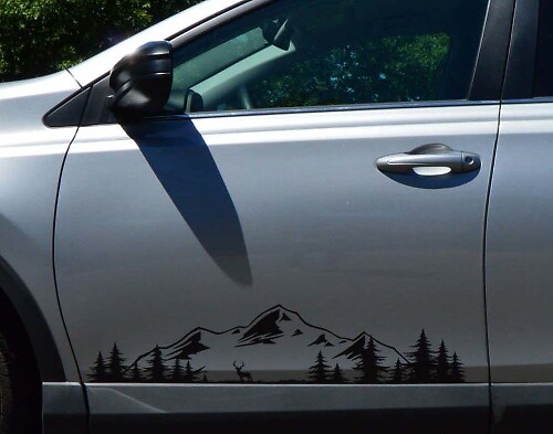 Mountains and Forest Style Side Vinyl Decal Sticker for Cars Campers Trailers Trucks