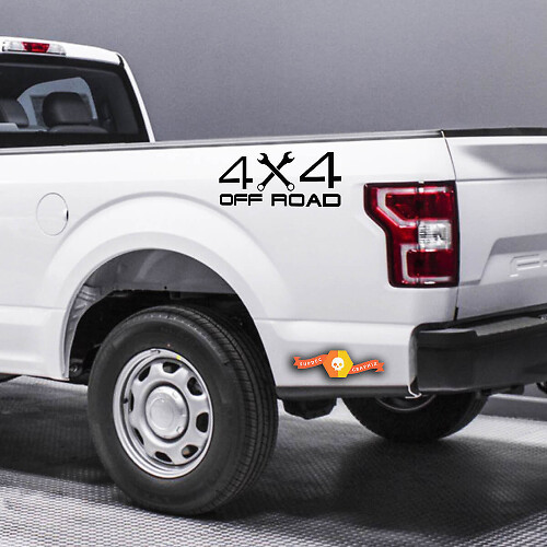 (2X) 4X 4 Off Road Truck Bed Decal Vinyl Sticker Wrench Lifted Truck Coal Roller