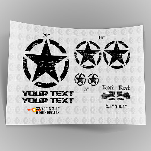 Oscar Mike Style Military Distressed Star US Decal Kit Hood Stickers Decals for Jeep Wrangler