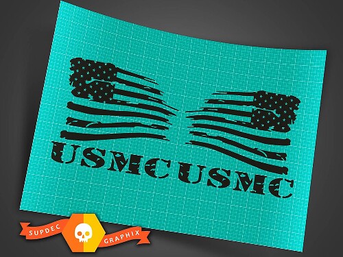 Military Black USMC American Flag Reversed Charging Distressed Sticker Decal Set for Jeep Wrangler