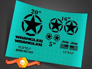 Jeep Wrangler Oscar Mike style military star decal kit + hood decals