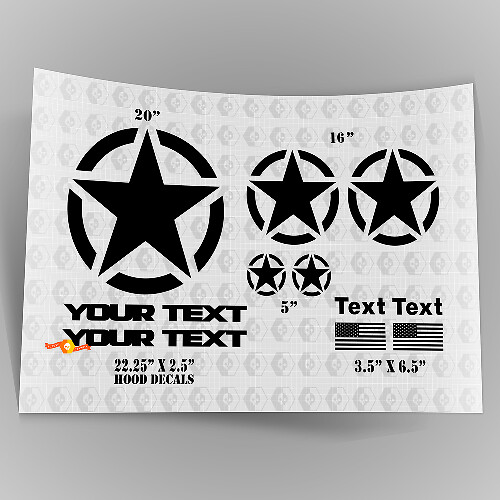 Oscar Mike OM Style Military Star Decal Kit with Hood Stickers Decals for Jeep Wrangler 1