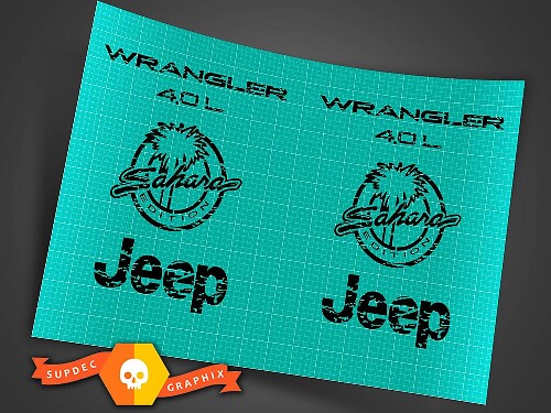 Sahara Fender Logos Distressed Sticker Decal for Jeep Wrangler 4.0 TJ