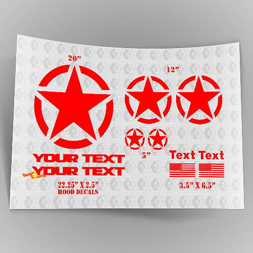 Oscar Mike Style Military Star Decal Kit with Hood Stickers Decals for Jeep Wrangler