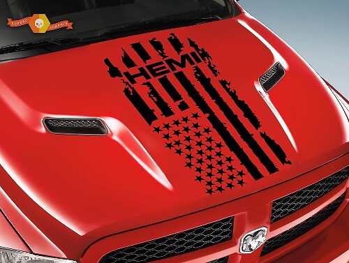 Hood Decal graphics vinyl stripe sticker flag logo for Dodge Ram 1500 2500