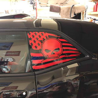 2 Dodge Challenger Window US flag Skull Vinyl Windshield Decal Graphic Stickers 