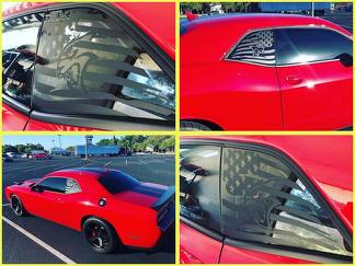 2 Dodge Challenger Window US flag Hellcat with Red Eyes Vinyl Windshield Decal Graphic Stickers 