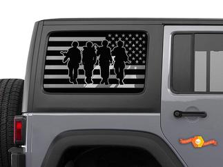 4 Soldiers USA Flag Windshield Decal American Veteran - Jeep Hardtop Wrangler JKU Stickers