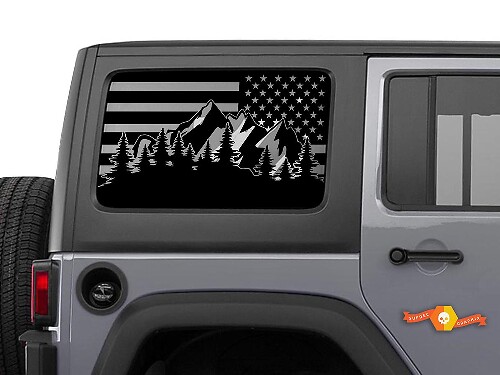 USA Flag Mountain Scene Windshield Vinyl Decal Sticker for Jeep Wrangler Rubicon JKU JLU 4 Door