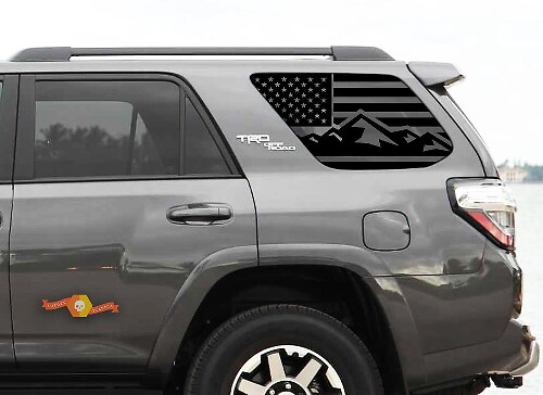 Mountain USA Flag Rear Side Window Vinyl Decals for Toyota 4Runner 2010-19