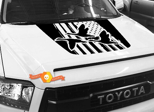 Distressed USA Flag Ducks Hood Decal for Toyota Tundra 2014-2018
