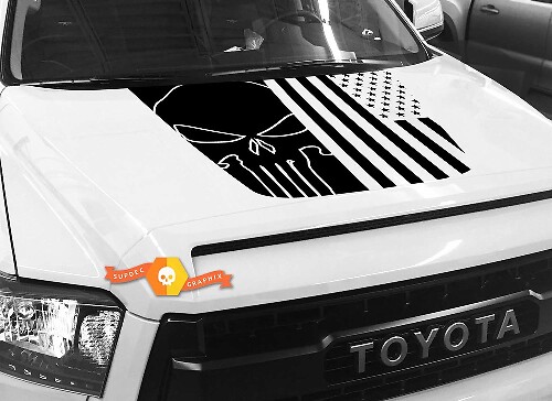 USA Flag & Punisher Skull Contour Hood Vinyl Decal Sticker for Toyota Tundra 2014-2018
