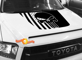 Hood USA Distressed Punisher Flag graphics decal for TOYOTA TUNDRA 2014 2015 2016 2017 2018 #36