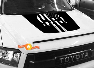 Hood USA Distressed Punisher Flag graphics decal for TOYOTA TUNDRA 2014 2015 2016 2017 2018 #37