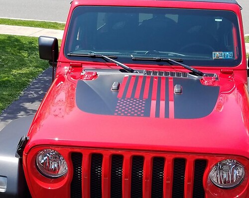 USA Flag Blackout Hood Vinyl Decal Sticker for Jeep Wrangler 2018-2019