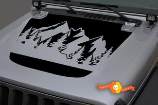 Hood Vinyl Forest Mountains Blackout Decal Sticker for 18-19 Jeep Wrangler JL#10
