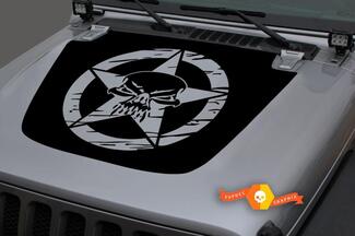 Hood Vinyl Skull Military Star Distressed Blackout Decal Sticker for 18-19 Jeep Wrangler JL#1