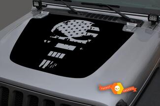 Jeep Hood Vinyl Punisher USA Flag Distressed Blackout Decal Sticker for 18-19 Wrangler JL#1