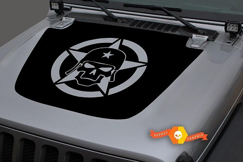 Military Star Skull Blackout Hood Vinyl Decal Sticker for Jeep Wrangler JL 2